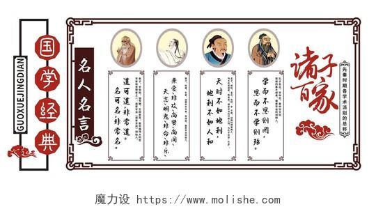 中国风简约白色国学经典诸子百家名人名言宣传展板